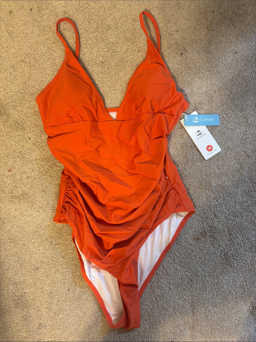 Cupshe Bright Orange Ruched V-Neck One-Piece Swimsuit